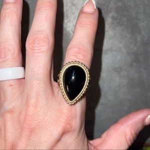 Gold-toned tear-drop onyx-colored ring!